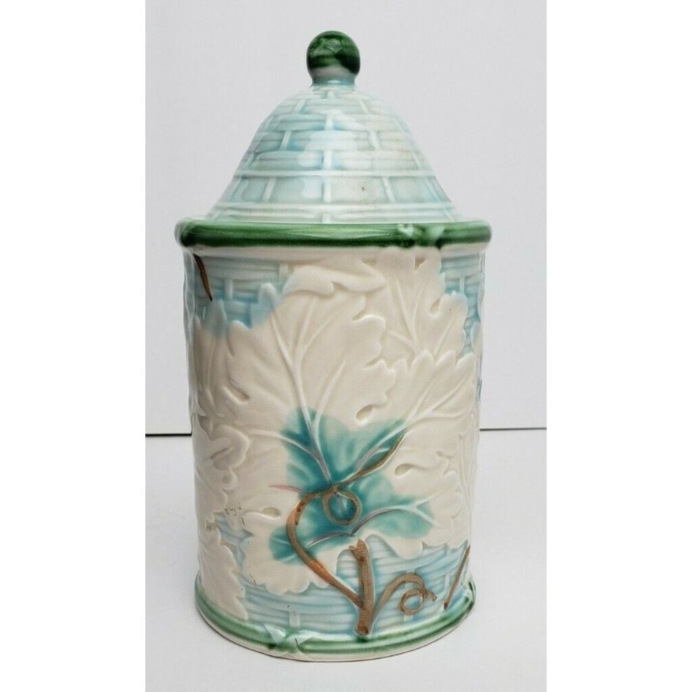 Bordeaux by Shafford Canister Tea Caddy Blue Green Leaves